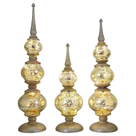 Lighted Led Glass Finials Set3 Glass Finial Gold Tree Toppers