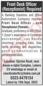 Front Desk Officer Jobs 2022 In Lahore 2023 Job Advertisement Pakistan