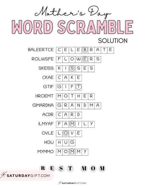 Mother S Day Word Scramble