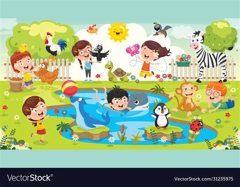 Children playing with animals Royalty Free Vector Image