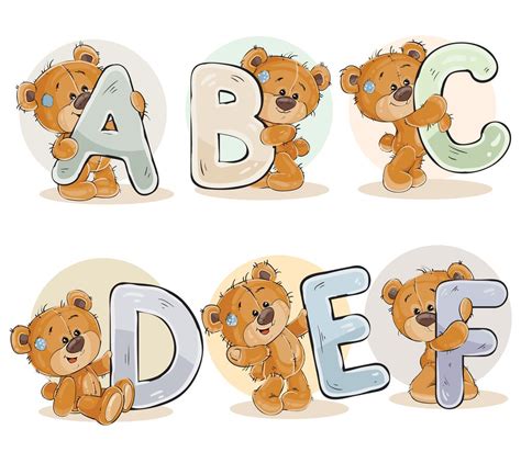 Set Vector Letters Of The English Alphabet With Funny Teddy Bear