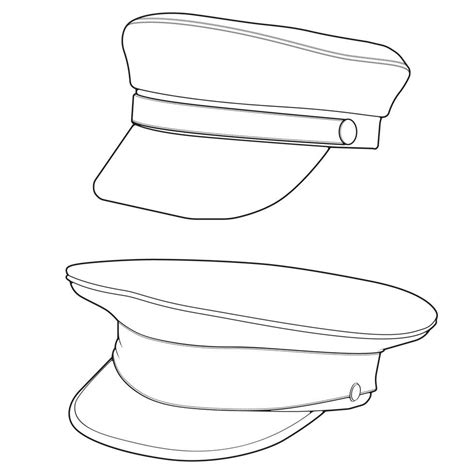 Set Of Outline Military Cap Vector Illustration Isolated On White