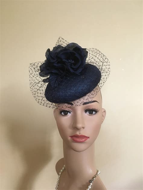 Navy Wedding Hat Navy Blue Hat Navy Fascinator Wedding Hat Etsy