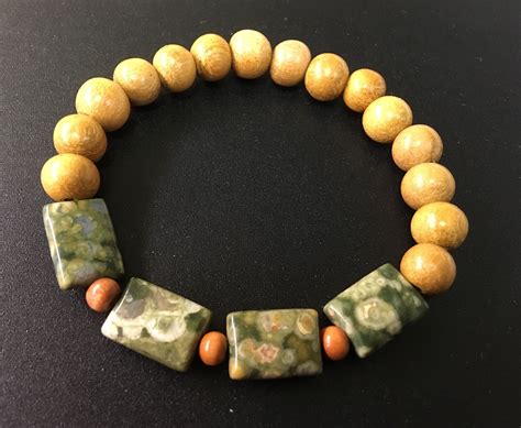 Rainforest Jasper And Wooden Bead Bracelet