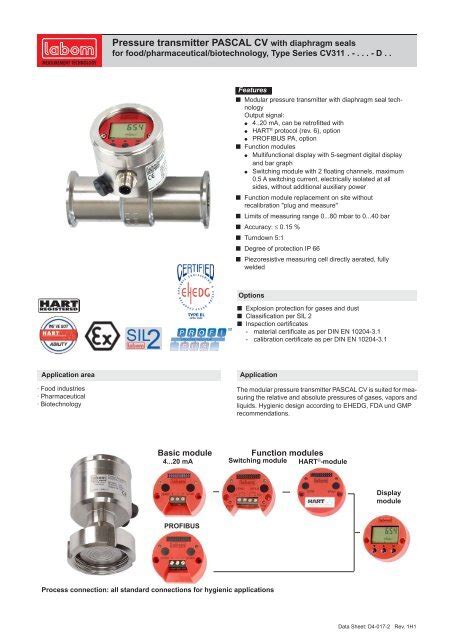 Pressure Transmitter Pascal Cv With Diaphragm Seals Labom