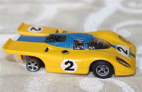 Aurora Afx Porsche Yellow Blue Vintage Ho Slot Car Lighted