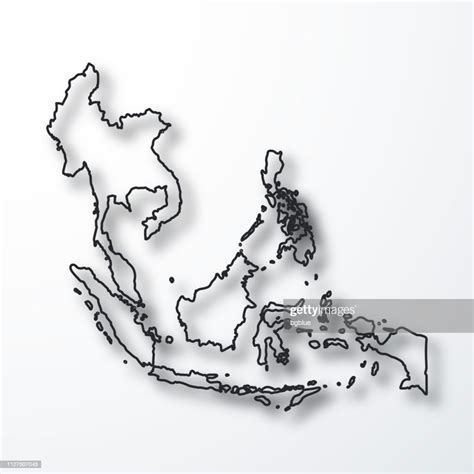 Southeast Asia Map Black Outline With Shadow On White Background High ...