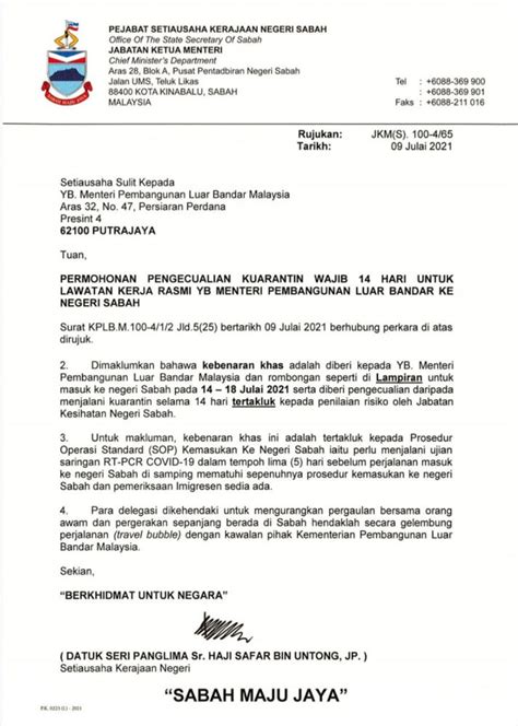 Contoh Surat Kepada Ketua Menteri Sabah Contoh Surat Permohonn Rumah