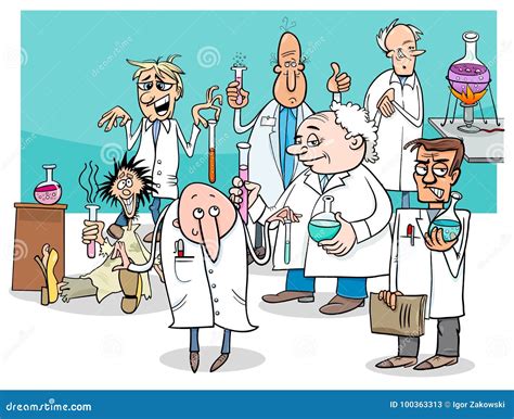 cartoon scientists characters group stock vector illustration