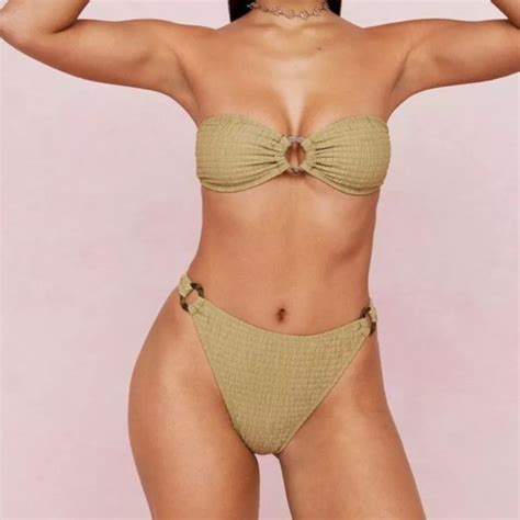 Nasty Gal Swim Bandeau Oring Bikini Crinkle Set Bikini Top 6 And