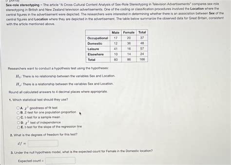 Solved Sex Role Stereotyping The Article A Cross Cultural Chegg