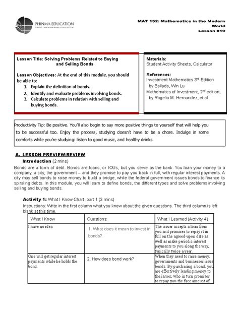 MAT 152 SAS 19 2324 Lesson Title Solving Problems Related To Buying