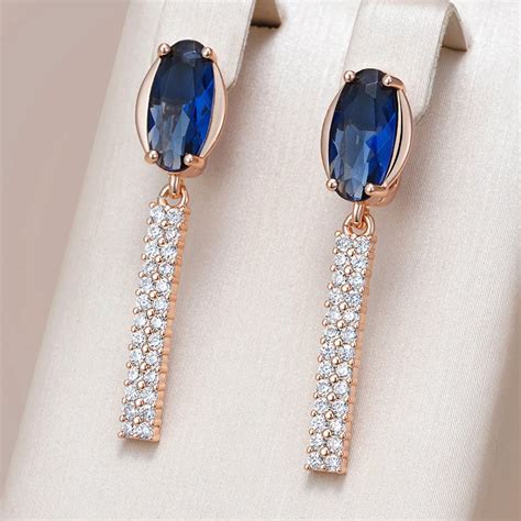 Kinel Luxury Oval Blue Natural Zircon Long Earring For Women Fashion