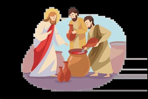 Best Jesus Transforms Water To Wine At Wedding In Cana Illustration ...