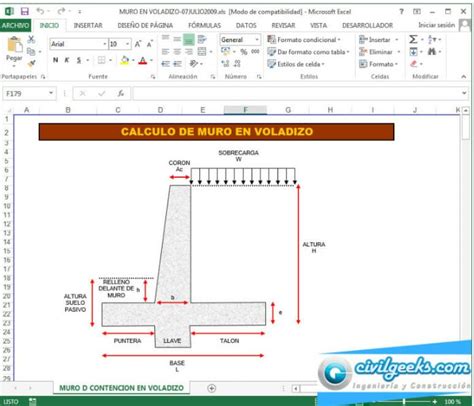 Hoja Excel Para Diseño De Muro De Contención En Voladizo Diseño De Muro De