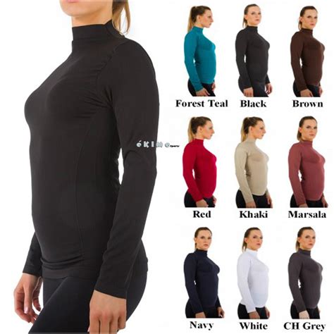 Women Mock Neck Long Sleeve Shirt Turtleneck Top Stretch Slim Fit Tee