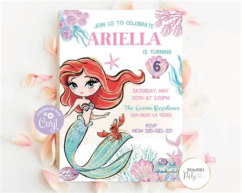 Mermaid Birthday Invitation Template, Modern Mermaid, Editable Mermaid ...