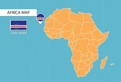 Kaart van kaapverdië in afrika pictogrammen met de locatie en vlaggen