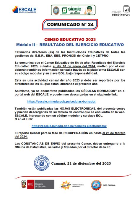 Comunicado N Censo Educativo M Dulo Ii Resultado Del