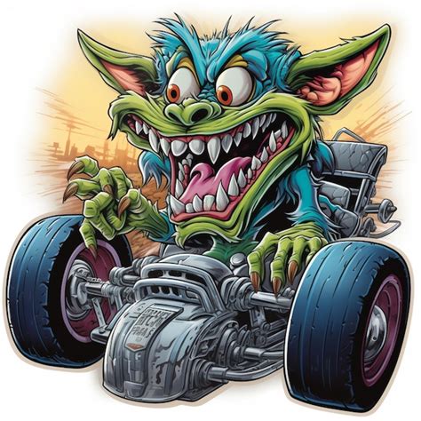 Premium Photo Cartoon Monster Driving A Hot Rod Car With A Huge Grin