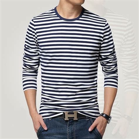 Style Long Sleeve T Shirt O Neck Stripe T Men Navy Vintage Basic 95