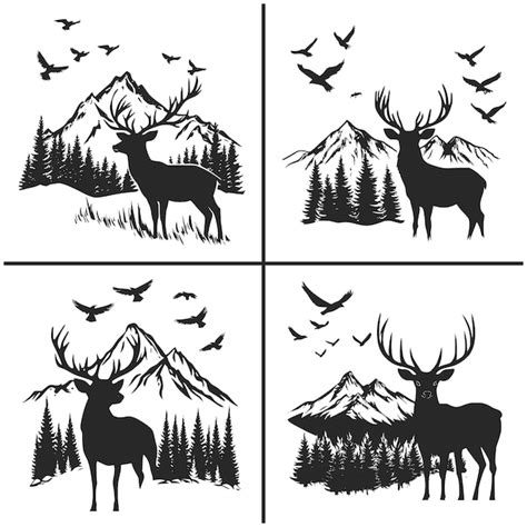 Deer And Mountains Svg Vector Silhouette Bundle File Premium Ai