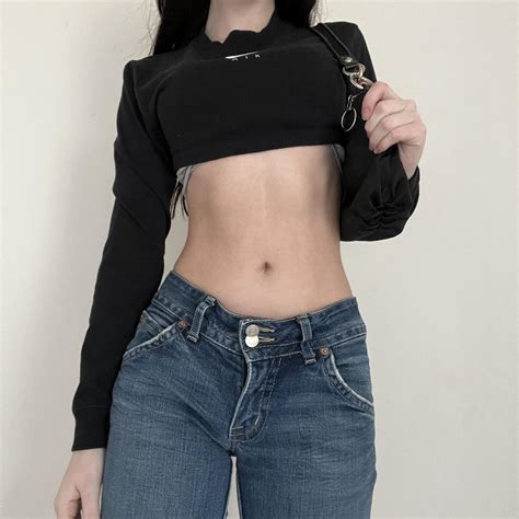 Black Cropped Long Sleeve Size Xs Model Is A Size Depop