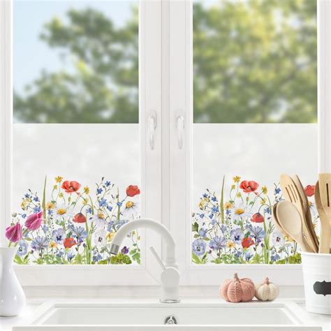 Fensterfolie Sichtschutz Aquarellierte Blumenwiese Mit Mohn