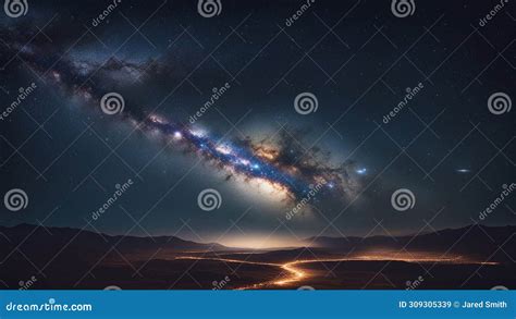 Starry Night Sky Landscape With Milky Way Galaxy Earth View From Space