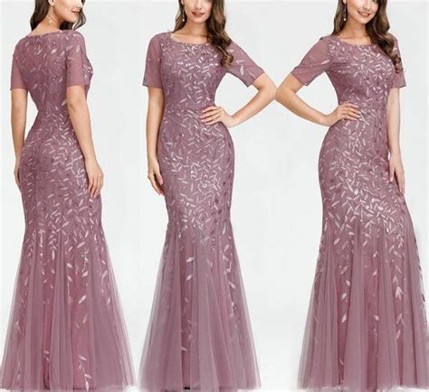 Vestido De Festa Elegante Rosa Empoeirado Apliques Folhagem Em