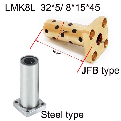 1PC Long Type Oilless Bushing Linear Bearing LMK8 LMK8LUU JFB Square