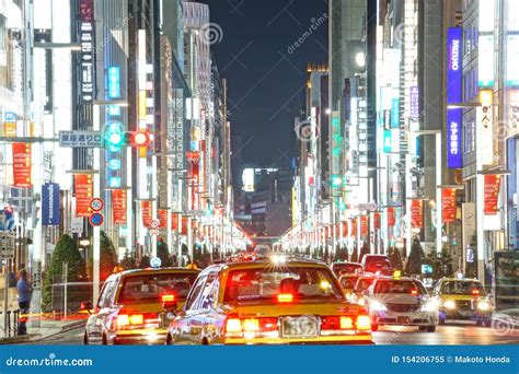 Ginza night view image editorial image. Image of cars - 154206755