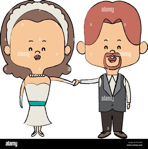 Cute Couple Husband Wife In Wedding Suit Happy Together Stock Vector Image And Art Alamy