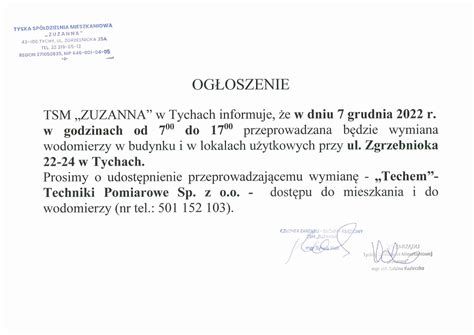 Informacja o wymianie wodomierzy w mieszkaniach i lokalach użytkowych