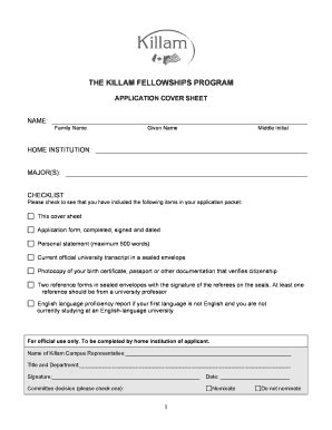 Fillable Online Application For A Killam Fellowship To Study In The