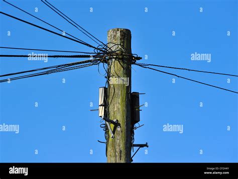 Detail Of Wooden Telegraph Pole And Wires Stock Photo Alamy