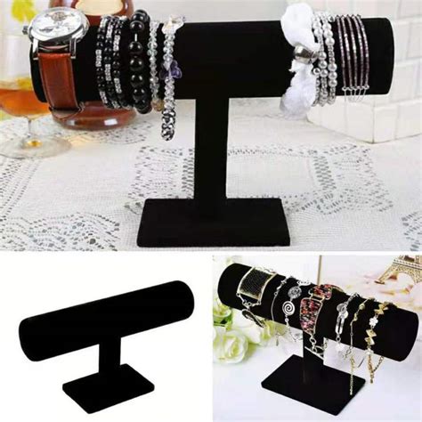 1 Tier Velvet Bracelet Holder Watch Jewelry Display T Bar Black Velvet