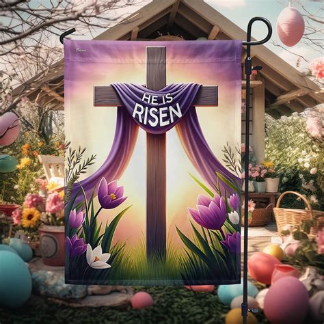 Jesus Easter Day He Is Risen Christian Cross Flag Mln F Flagwix