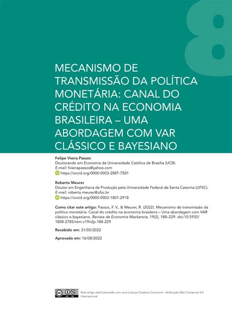 Pdf Mecanismo De Transmiss O Da Pol Tica Monet Ria Canal Do Cr Dito