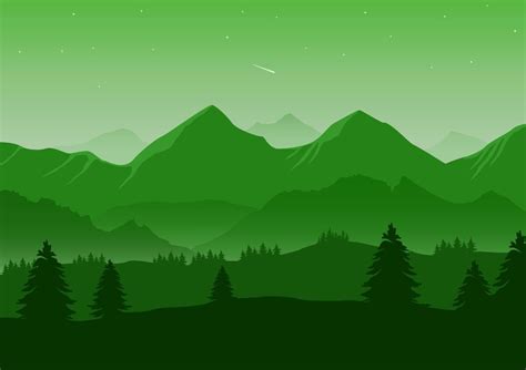 Realistic Mountains Landscape Vector Illustration Pine Trees And