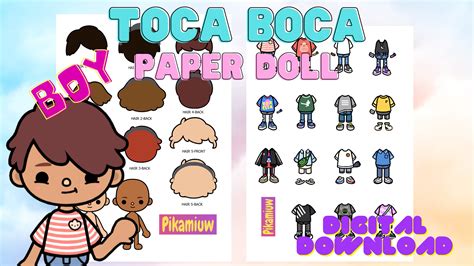 Toca Boca Boy Paper Doll With Clothes And Shoes Quiet Book Pages