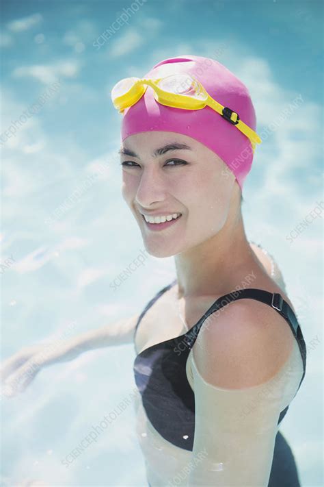 Woman In Swimming Cap And Goggles In Swimming Pool Stock Image F