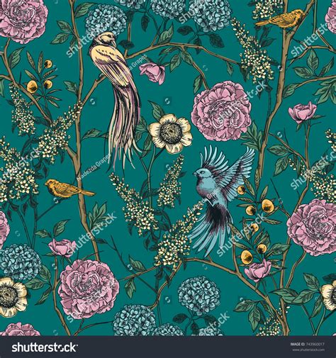 Victorian Garden Floral Seamless Pattern Vector Stock Vector Royalty