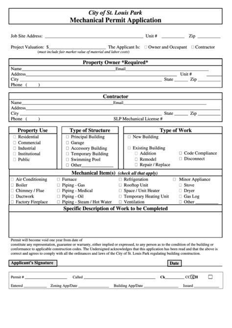 Fillable Mechanical Permit Application City Of St Louis Park