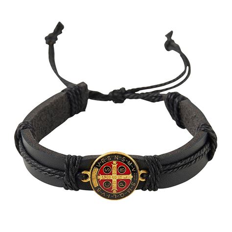 Free Saint Benedict Medal Leather Bracelet Catholic E Store