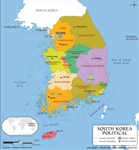 South Korea Province Map, South Korea Political Map