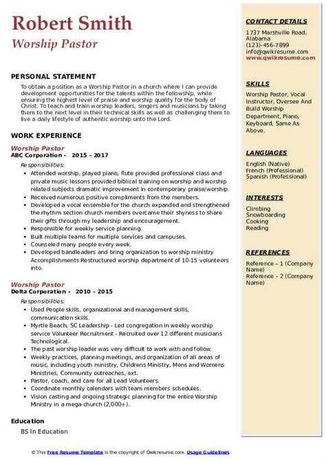 Clergy Pastor Resume Sample