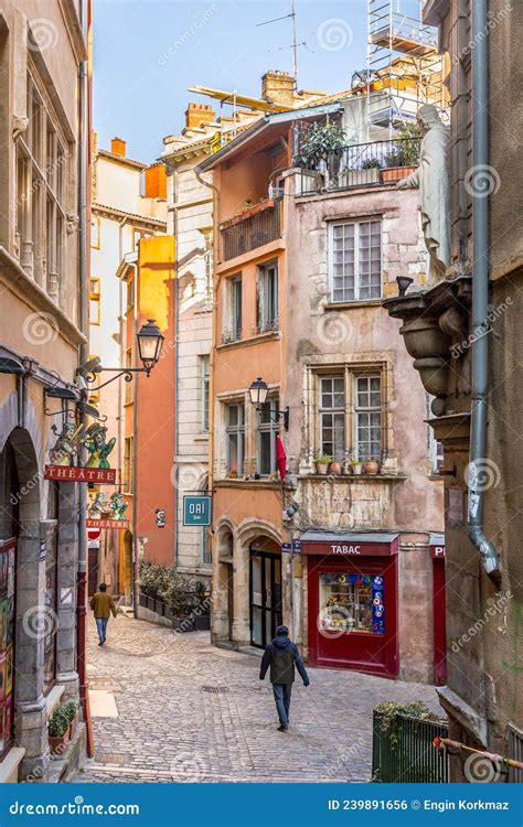 Street View and Buildings in the Old Town of Lyon Vieux Lyon, France ...