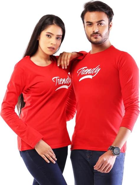 Buy Lappen Fashion Women Red Typography Pure Cotton Pack Of 2 Couple T