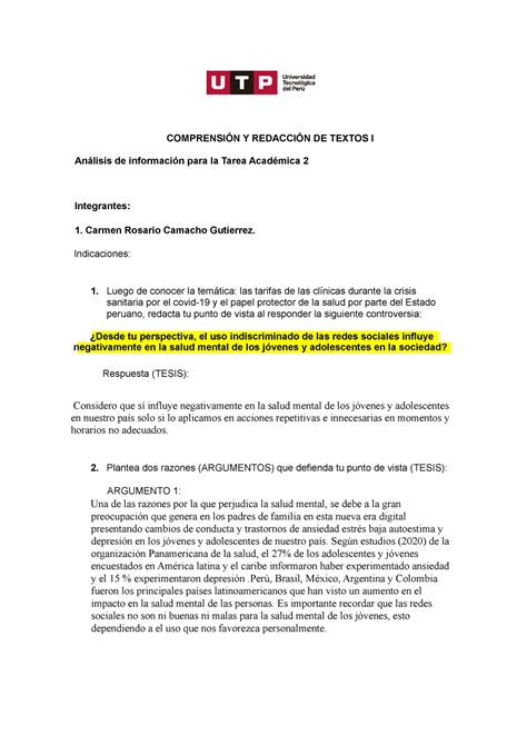 Semana Consigna Para Tarea De La Semana Camacho Carmen